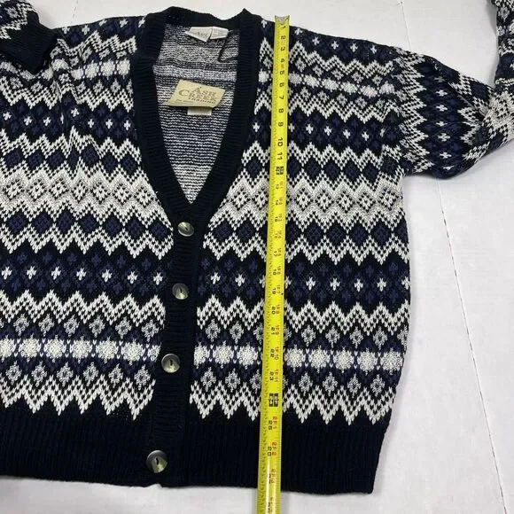 Vtg Ash Creek Men’s Cardigan Sweater L Geometric Grandpacore Dead Stock Preppy